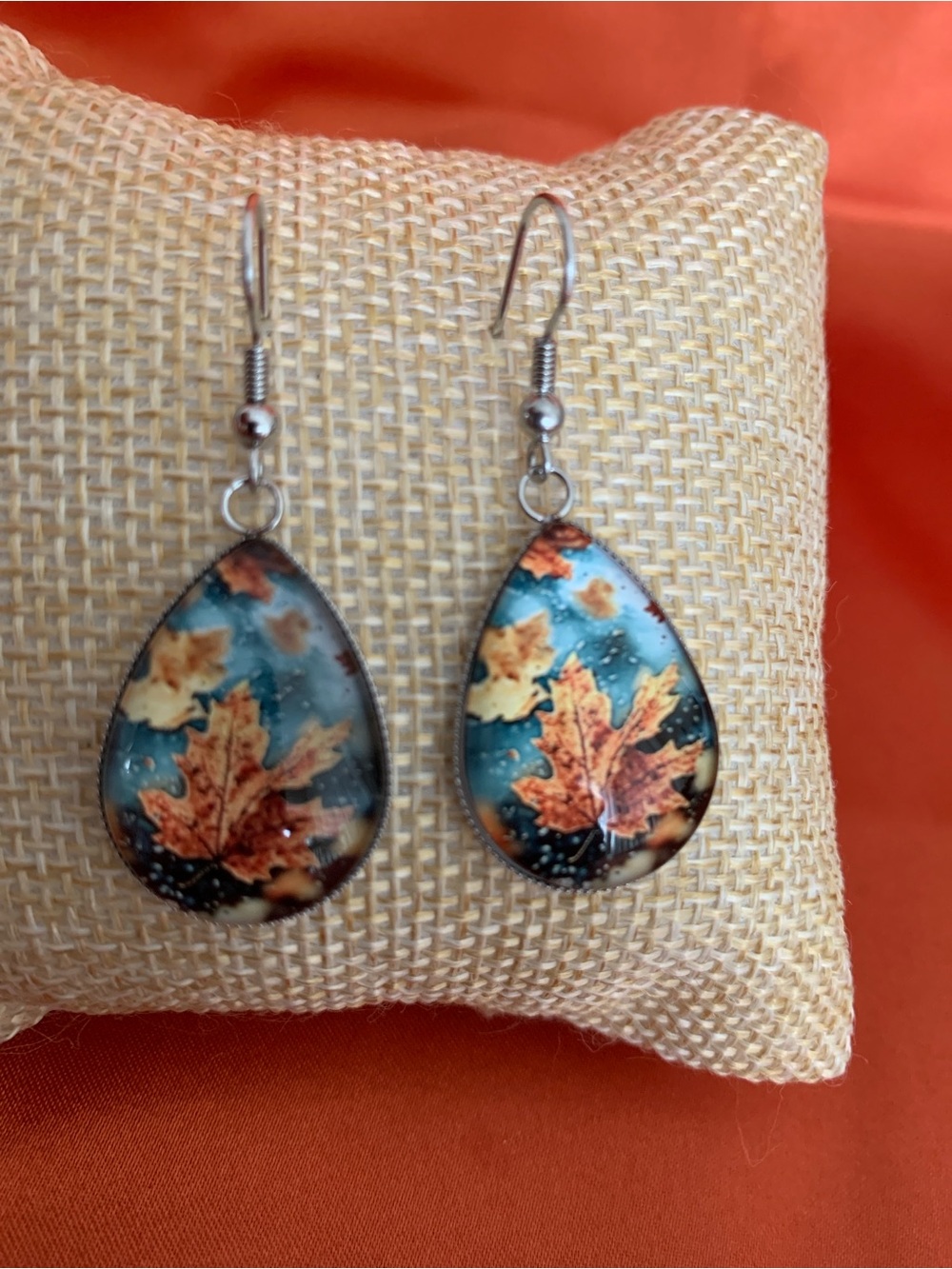 Teardrop Autumn Leaf Earrings - Picture 2 of 6
